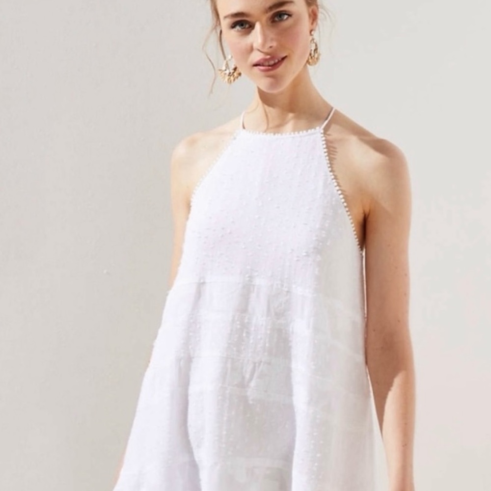 LOFT White Halter Swing Dress Embroidered size S